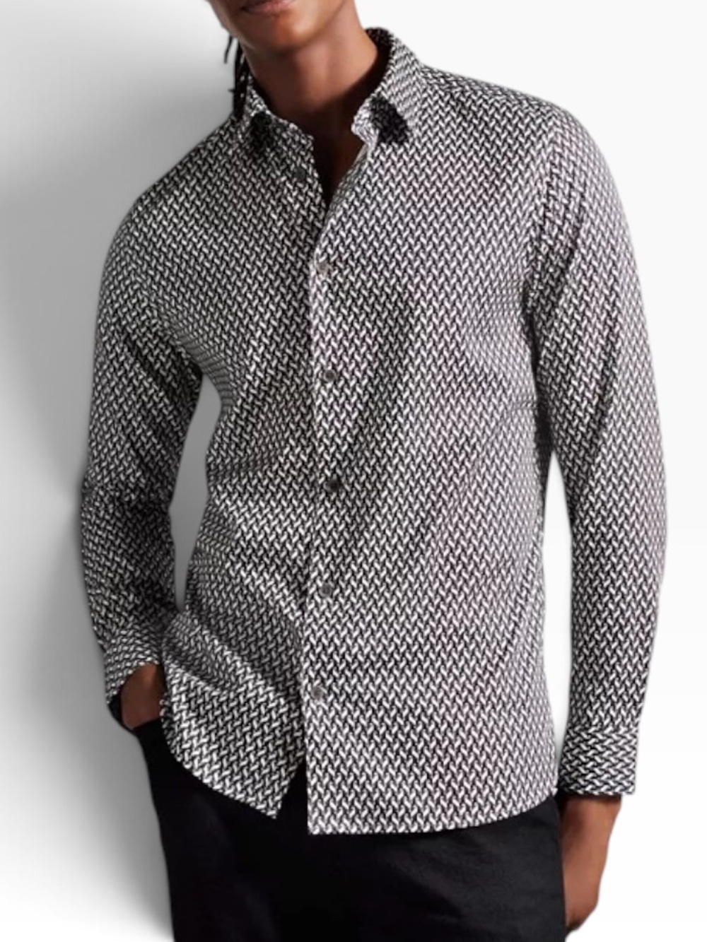 NWT Ted Baker 4 London Laceby Men’s M Black Chevron Geo Print Slim Fit Shirt